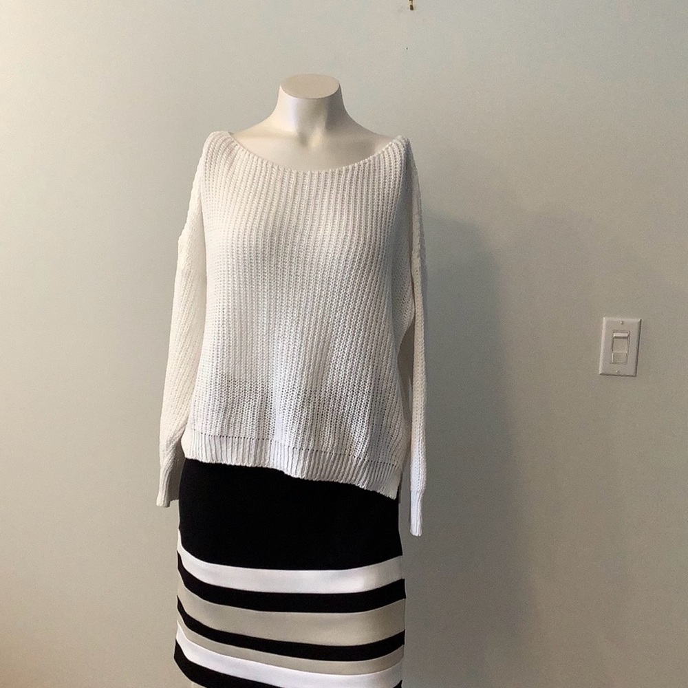 White loose knit cotton/acrylic sweater XL - FTTS - large boat neck